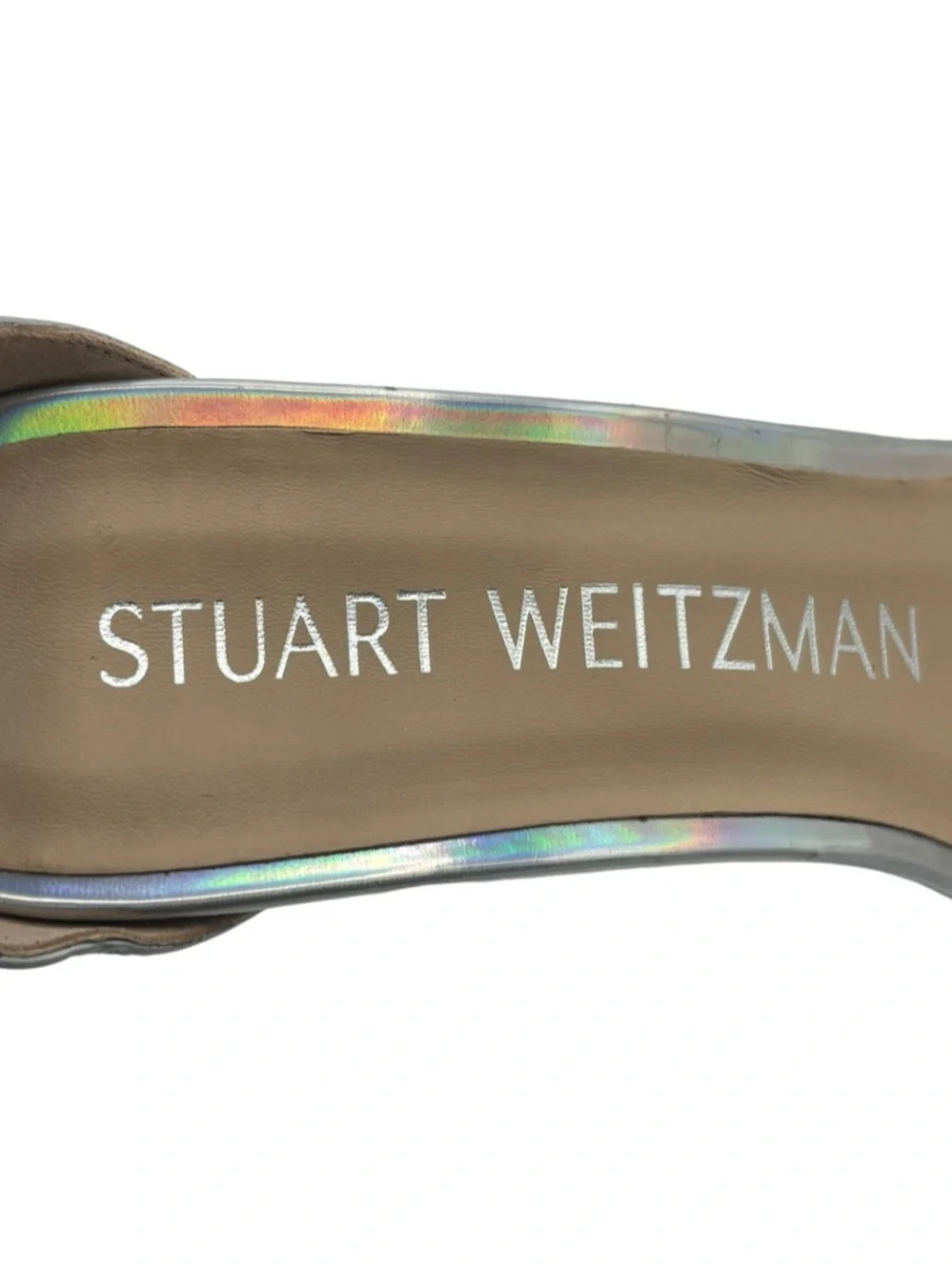 NWOB Stuart Weitzman Silver Holographic Nudist Lucite Wedge Sandal - Sz 9 - Picture 6 of 7